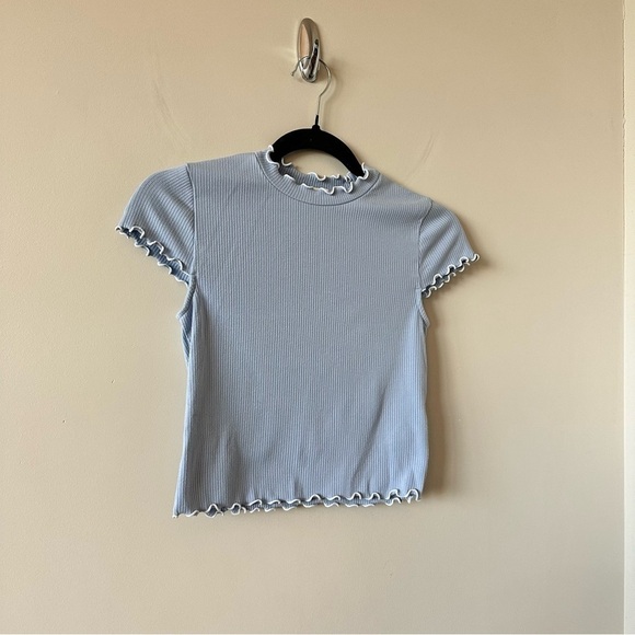 Aritzia-Sunday Best Crowne Scalloped Detail Baby Blue Tee (Size:Small) - Picture 3 of 9